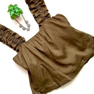 Frame Ruffle Strap Tank Top Button Back Moss Green Square Neck Size XL